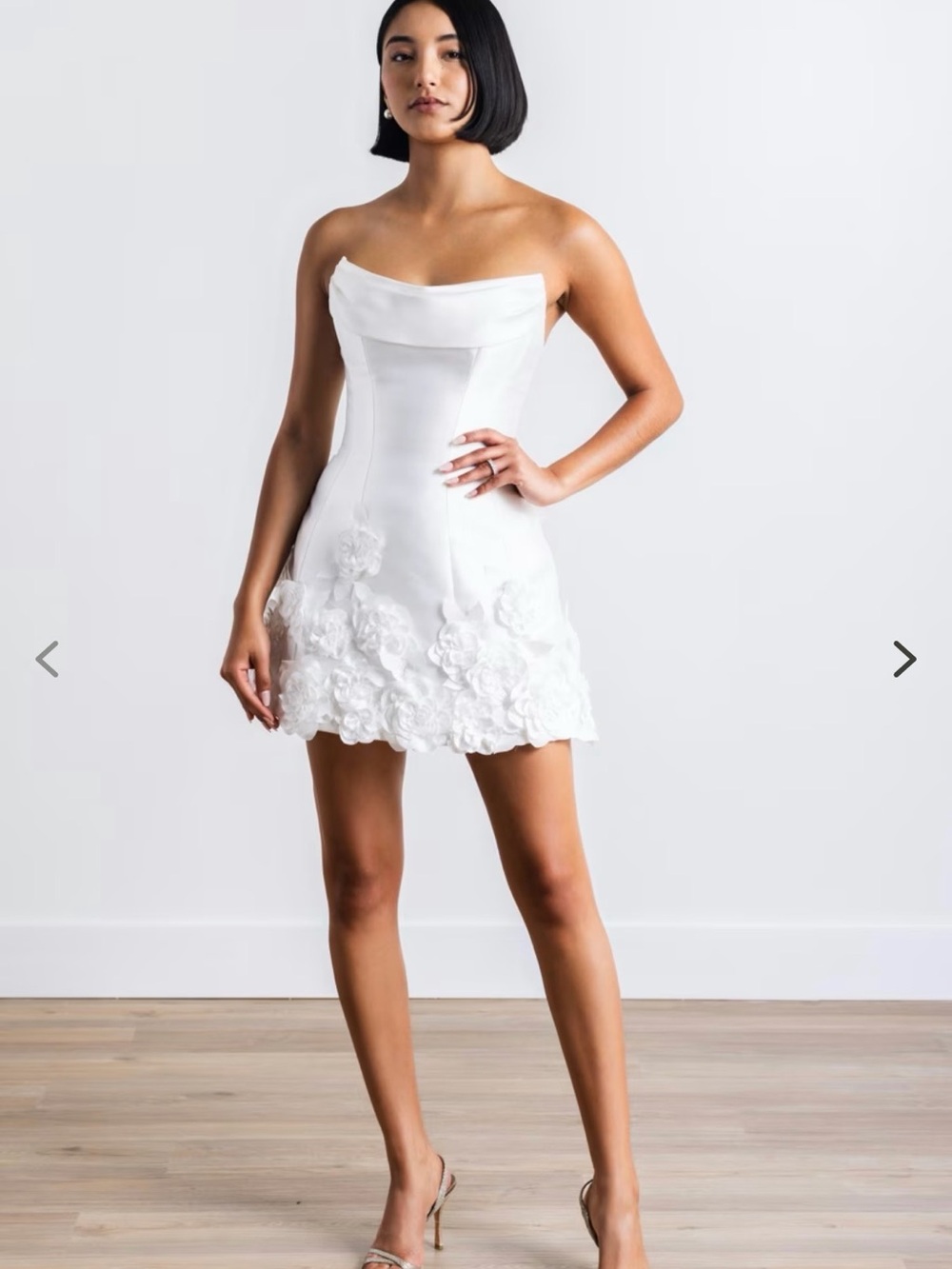 Watters Ornament White Strapless Floral-Appliqué Mini Dress